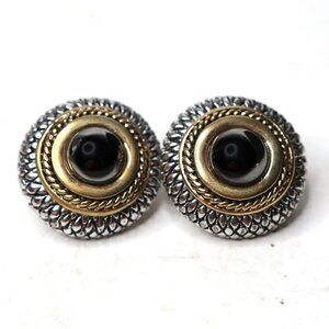 Vintage Round Gunmetal Silver Gold Dome Clip On Earrings Retro Classic